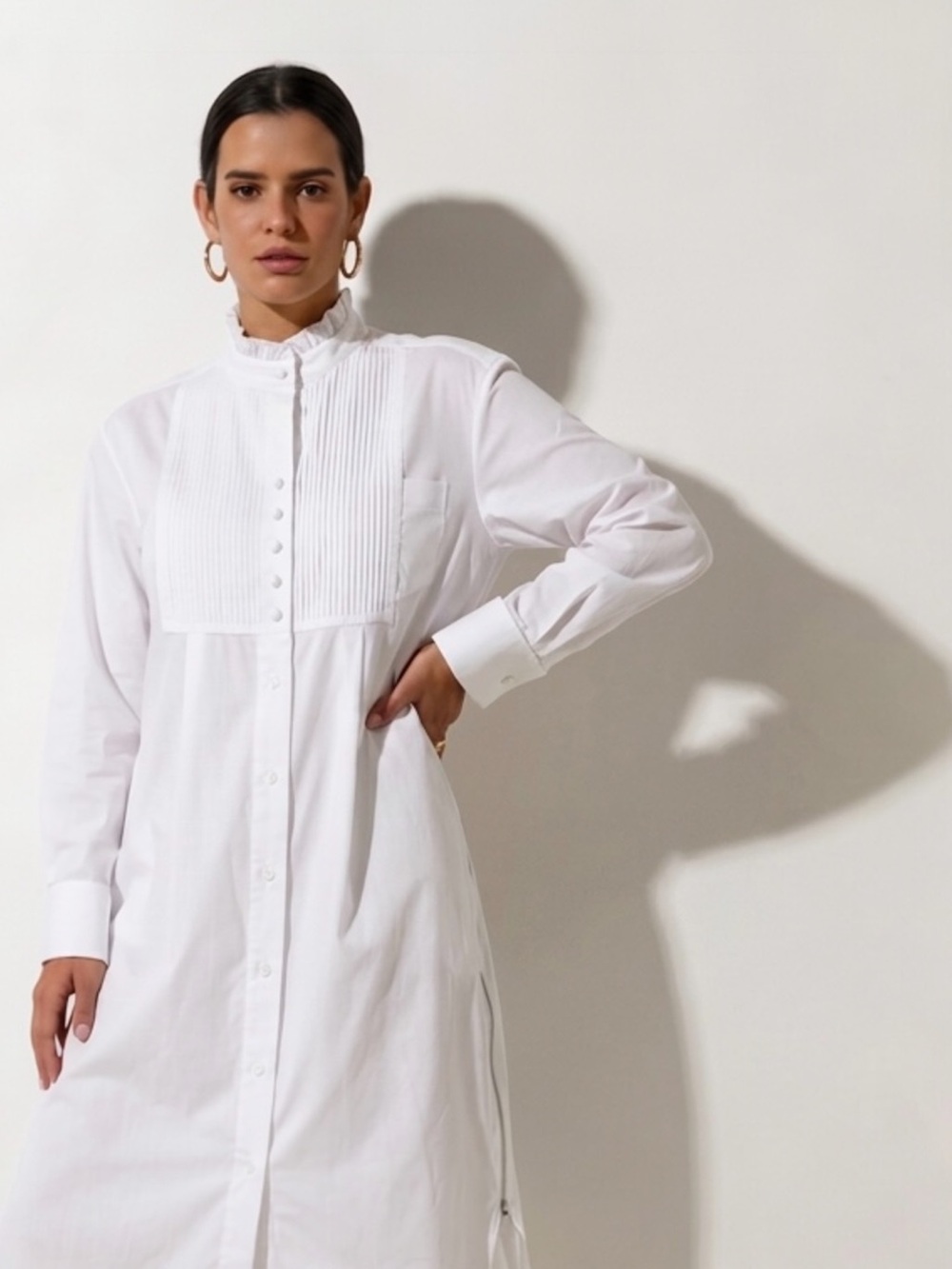 SACAI White Zip-up Side Slit Pleated ShirtDress - 2 / Medium